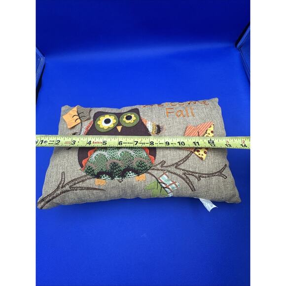 Retro Owl Pillow Embroidered "Welcome Fall" Burlap Cottage Boho Autumn Decor - Picture 9 of 9